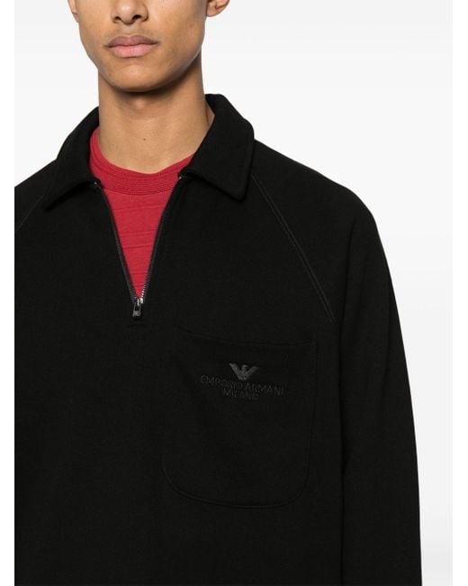 Emporio Armani Black Logo-embroidered Zipped Sweatshirt for men