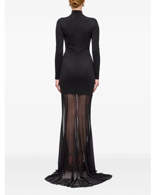 V:PM ATELIER Cami Maxi-Jurk Met Hoge Hals En Mesh in het Black