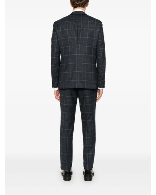 Boss Blue Checked Stretch-Wool Suit for men