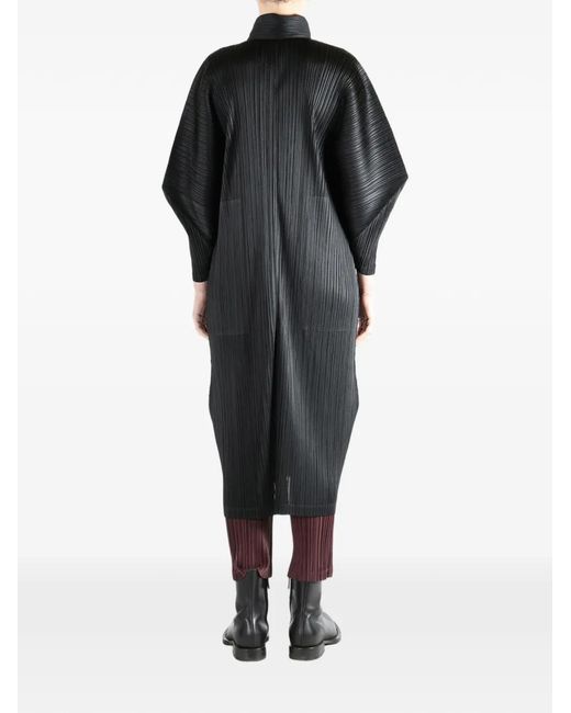 Pleats Please Issey Miyake Black Button Plissé Coat