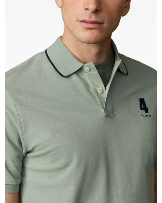 Hackett Green Tipped-Trim Logo-Print Polo Shirt for men