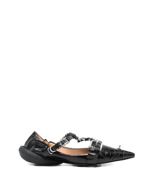 13 09 SR White Pointed Chain-Detail Ballet Flats