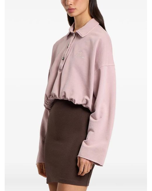 Palm Angels Pink Palm Sway Cropped Long-Sleeve Polo