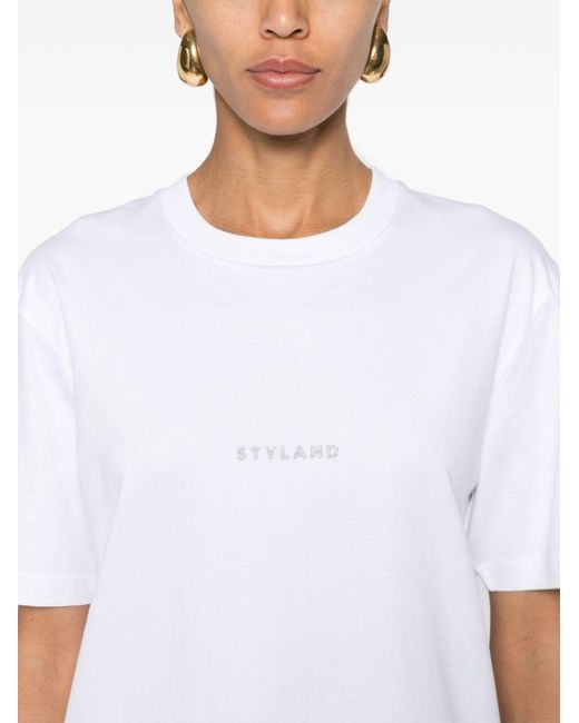 Styland White Glitter-detail Cotton T-shirt