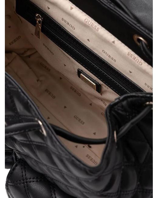 Guess Black Quilted-Effect Chain-Detail Backpack