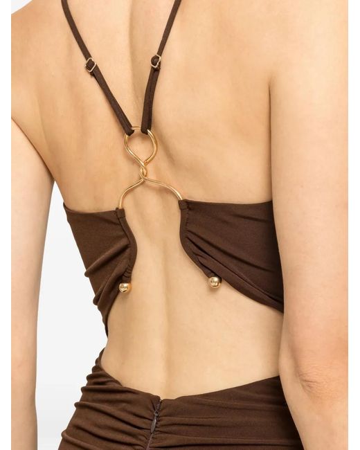 Nissa Brown Open-Back Midi Dress