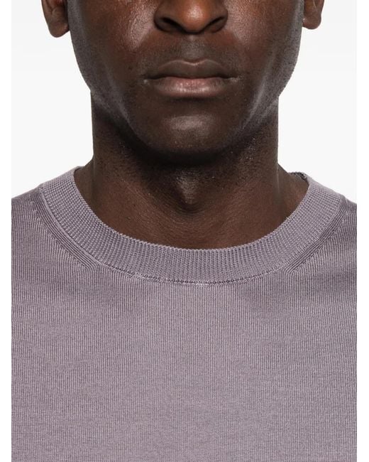 Seven Gauge Gray Short-Sleeve Ribbed-Trim Sweater