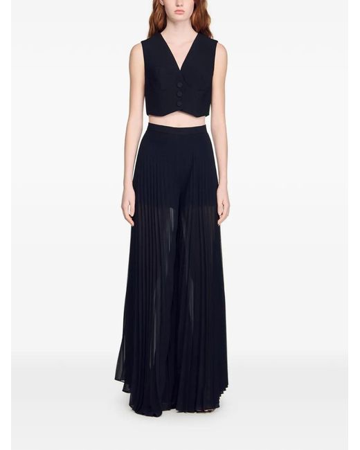 Sandro Blue Pleated Wide-Leg Trousers
