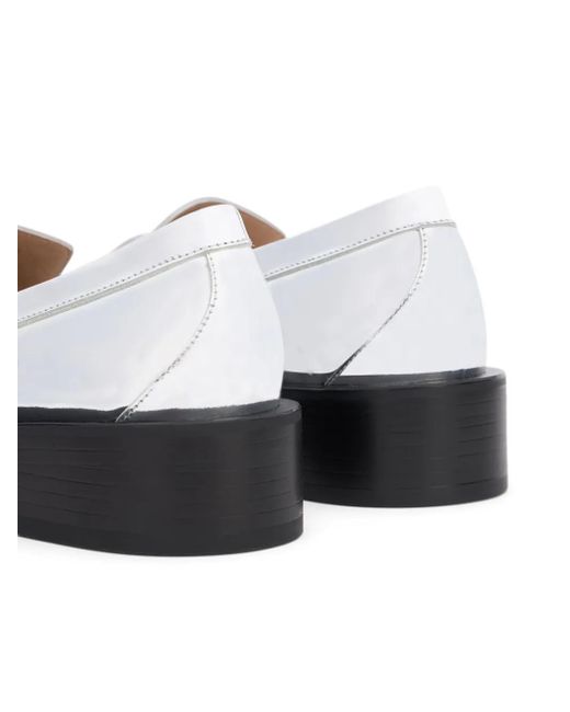 Stuart Weitzman White Metallic Calf Leather Loafers