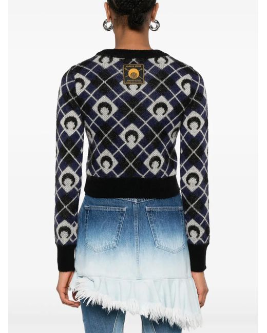MARINE SERRE Black Moon Argyle-Knit Sweater