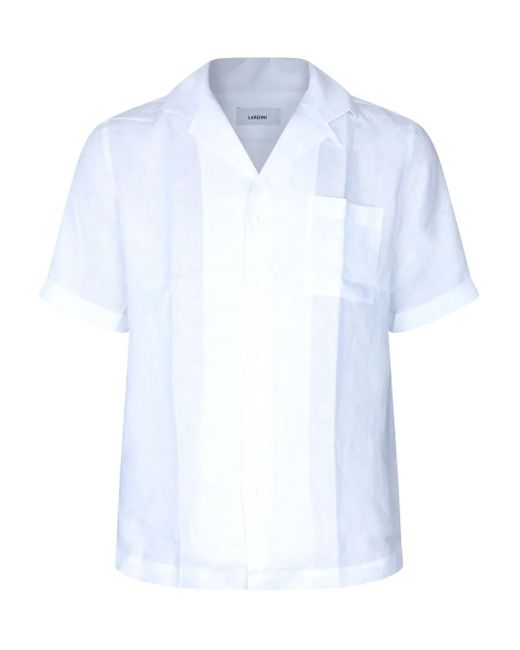 メンズ Lardini リネンシャツ White