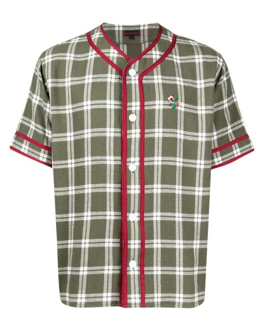 Clot Green Check-Pattern Striped-Edge Shirt for men