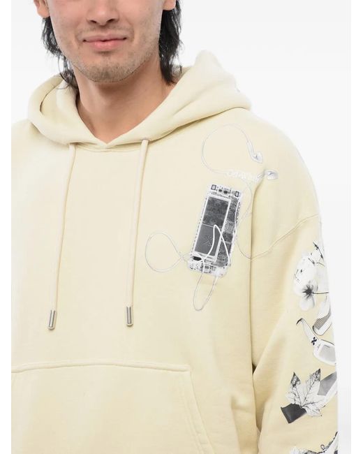Off-White c/o Virgil Abloh Natural Logo-Print Drawstring Hoodie for men