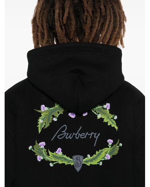 Burberry Black Embroidered Logo Zip-Up Hoodie for men