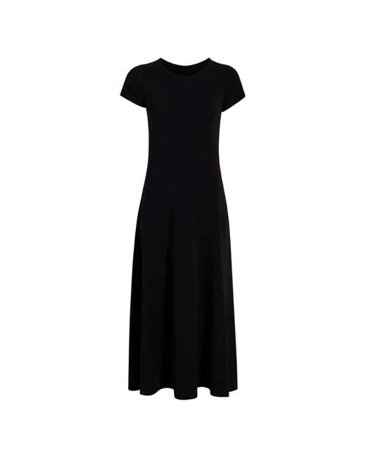 Another Tomorrow Black A-Line Cap-Sleeve Midi Dress