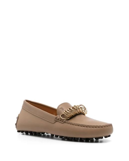 Tod's Brown Ring-Hardware Leather Loafers
