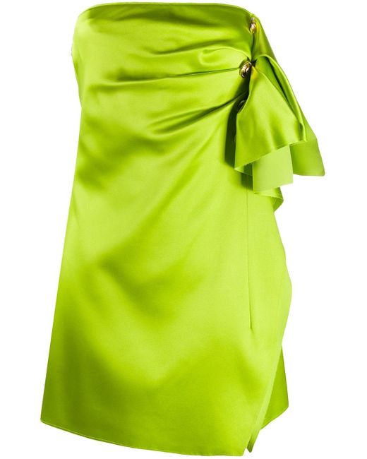 Versace Green Button Detail Draped Mini Dress