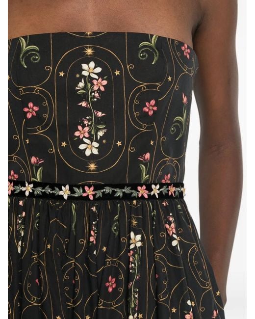 Agua Bendita Black Lienzo Strapless Floral-Print Maxi Dress