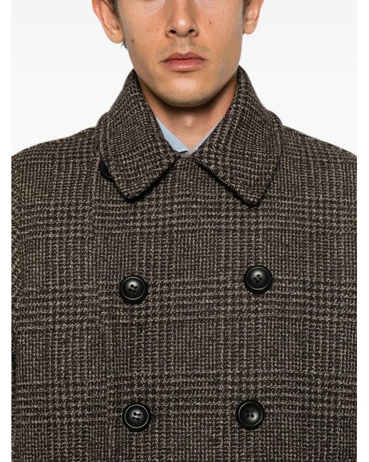 Sandro Brown Checked Double-Breasted Coat for men