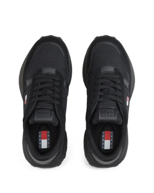 Tommy Hilfiger Black Logo-Patch Lace-Up Sneakers