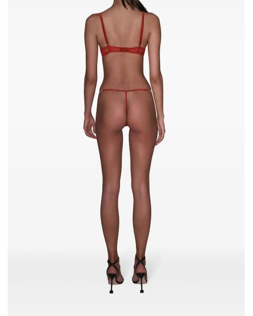 Fleur du Mal Red Crystal Bouquet Lace V-String