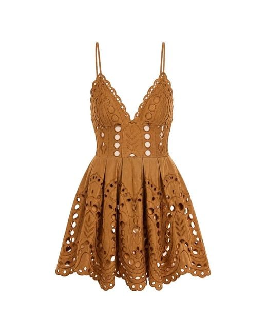 Charo Ruiz Brown Nix Broderie-Anglaise Mini Dress