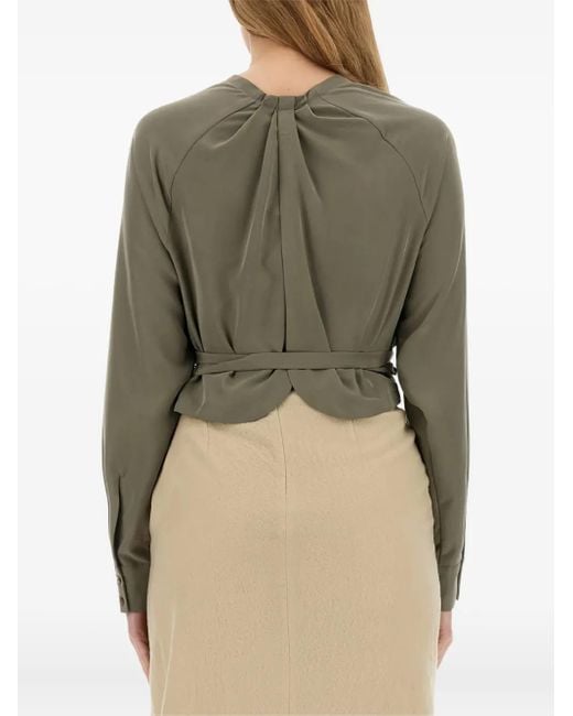 Alysi Green Ruffle-Detail Wrap Top