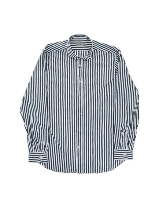 Corneliani Blue Awning-Striped French-Collar Shirt for men