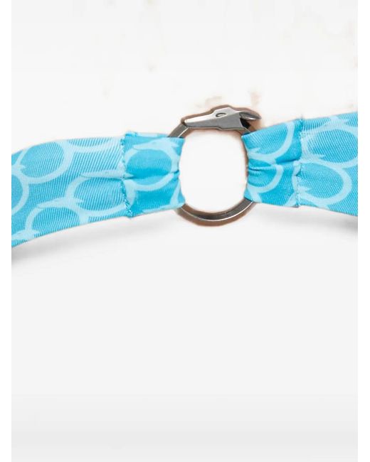 Trussardi Blue Monogram-Print Ring-Detail Bikini Bottoms