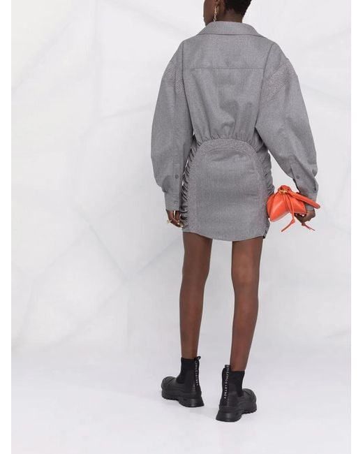 Stella McCartney Gray Ruched Wool Shirt Dress