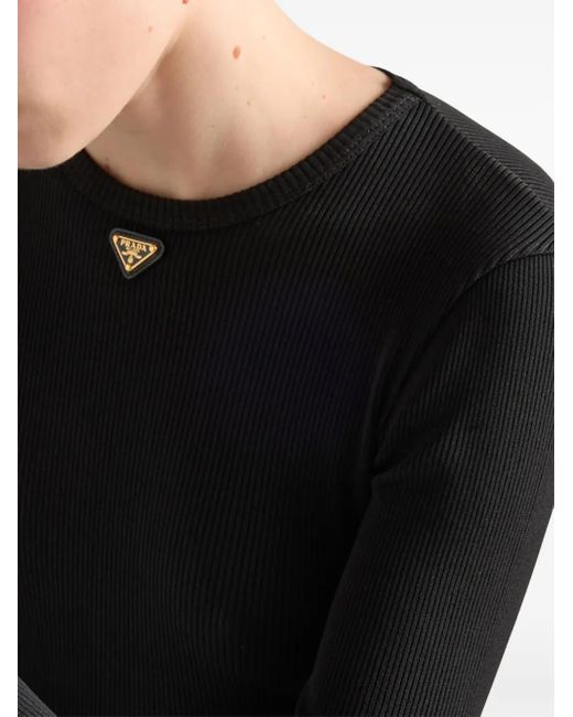 Prada Black Ribbed-Knit Midi Dress