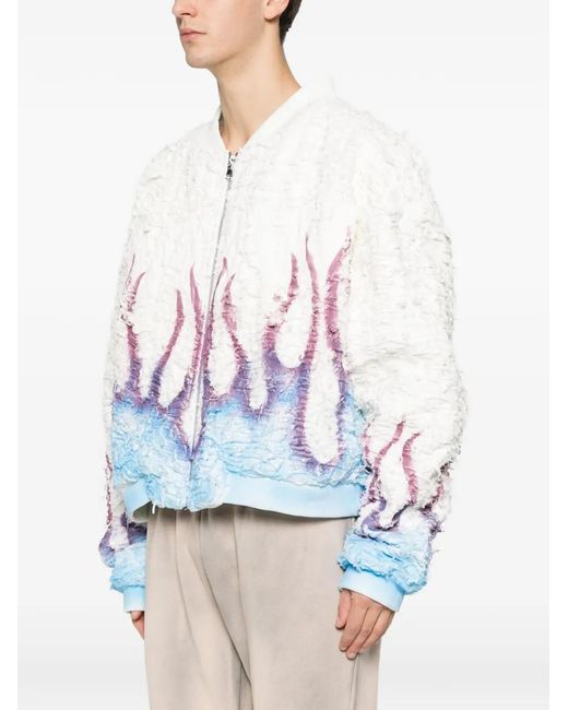 Who Decides War White Flame-Design Bomber Jacket for men