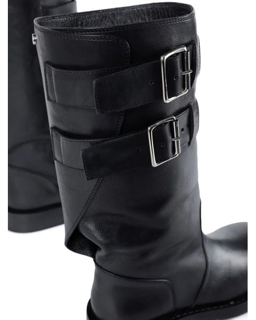 Ann Demeulemeester Black Double-Buckle Calfskin Boots for men
