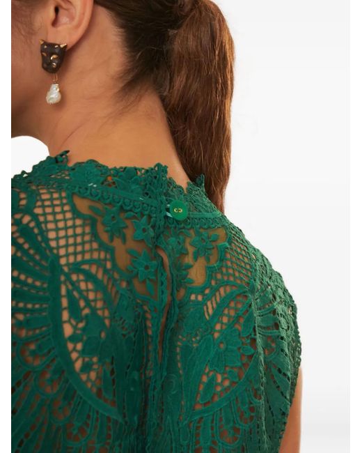 Farm Rio Green Lace-Insert Sleeveless Top