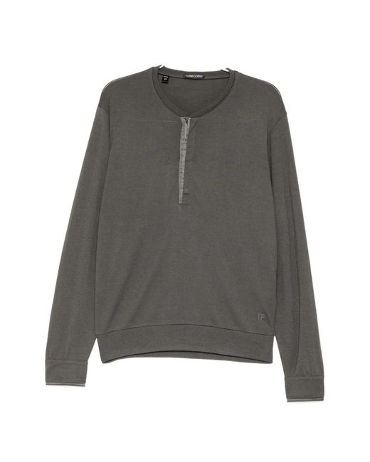 Tom Ford Gray Button-Placket Logo-Embroidered Sweater for men