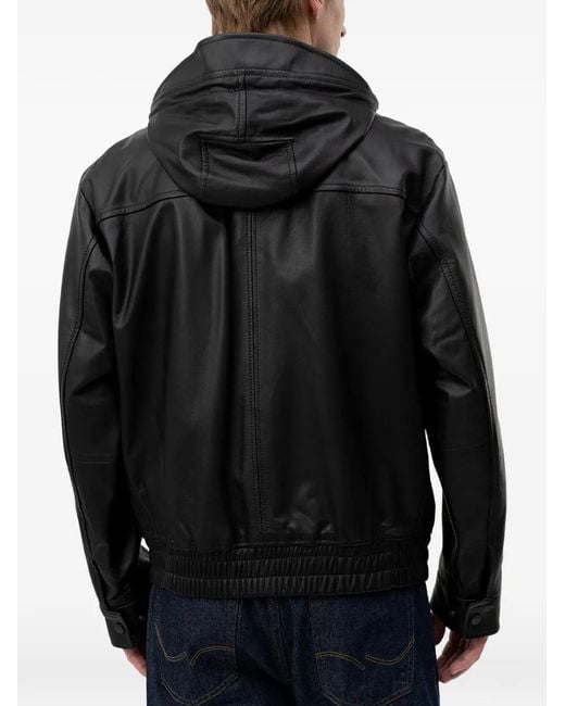 Boss Black Hooded Leather Jacket for men