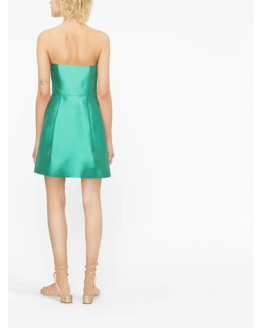 Alberta Ferretti Green Gathered-Detail Strapless Minidress