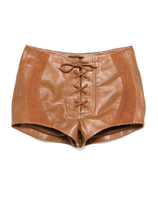 retroféte Leren Shorts Met Veters in het Brown