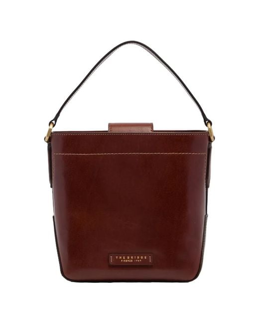 The Bridge Red Top-Handle Leather Bucket Bag