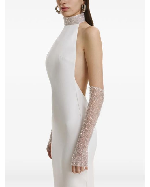 Vestiaire d'un Oiseau Libre White Aniela Halter-Neck Embellished Dress