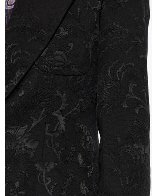 Etro Black Floral-Jacquard Single-Vent Blazer
