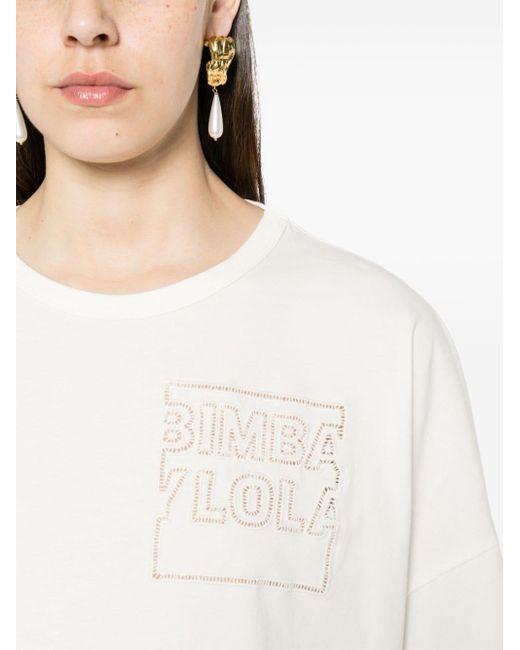 Bimba Y Lola White Embroidered-logo Cotton T-shirt