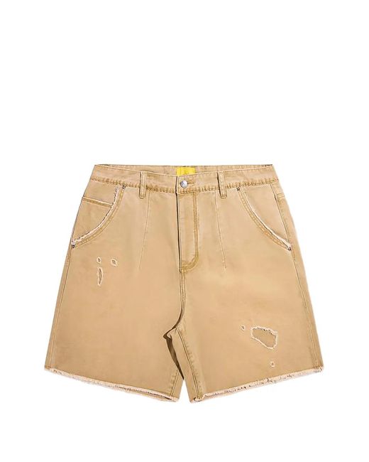 DIET STARTS MONDAY Natural Monday Embroidered Distressed Denim Shorts for men
