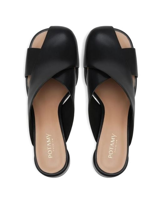 POTAMY Black Cross-Front Logo Mules