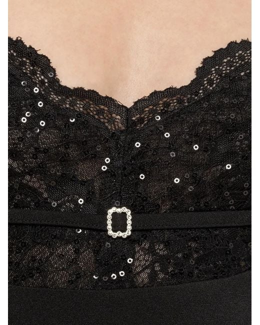 Nissa Black Lace Sequin Detail Midi Dress