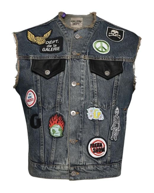 GALLERY DEPT. Gray Embroidered-Patches Denim Vest for men