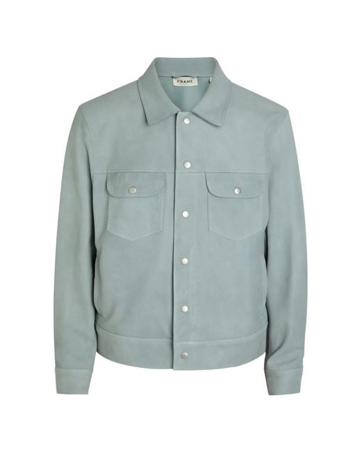 FRAME Blue Pocket Leather Jacket for men