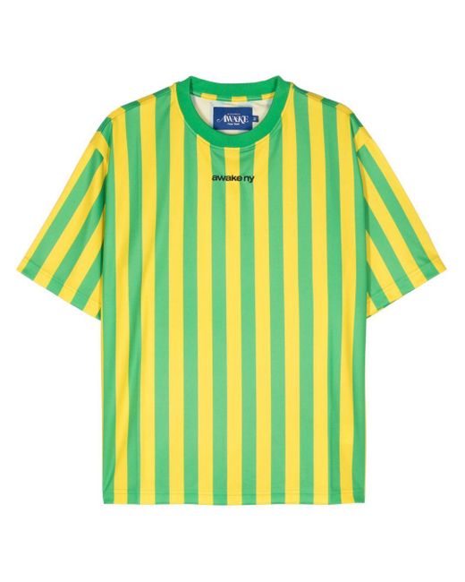 AWAKE NY Green Soccer Striped Short-sleeve T-shirt for men