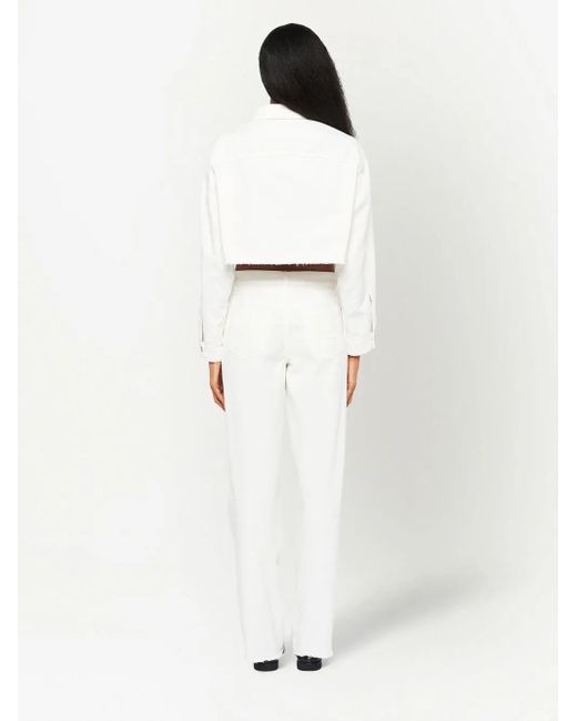 Miu Miu White Embroidered-Logo Cropped Denim Jacket
