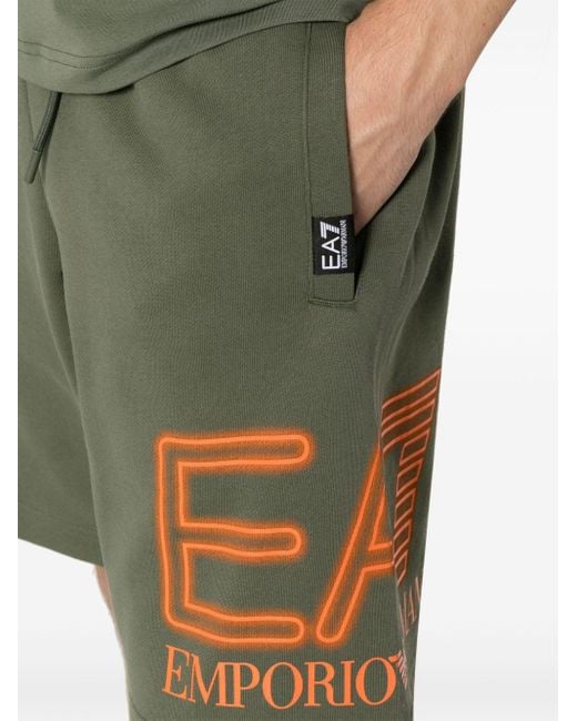 EA7 Green Logo-print Cotton Track Shorts for men